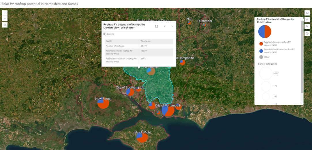 Screenshot of web map showing various layers